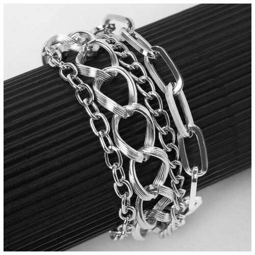 фото Браслет queen fair "цепь", переплетения, многоярусный, цвет серебро, 19 см