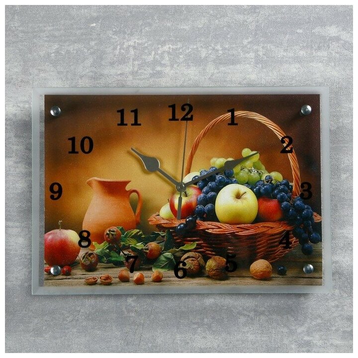 Часы настенные серия: Кухня "Корзинка фруктов" 25х35 см микс