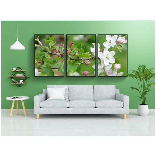 фото Набор модулных постеров для интерьера "цветение яблони, бутон, цвести" 60x90 см. в тубусе, без рамки lotsprints