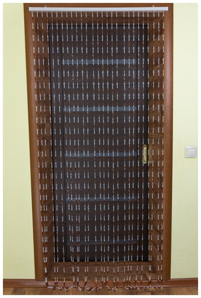 Пластиковая бисерная штора-висюльки из акриловых бусин 90х190 см 27 нитей коричневая - фотография № 3