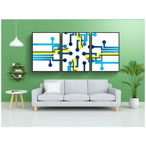 фото Набор модулных постеров для интерьера "печатная плата, схемы, след" 60x90 см. в тубусе, без рамки lotsprints