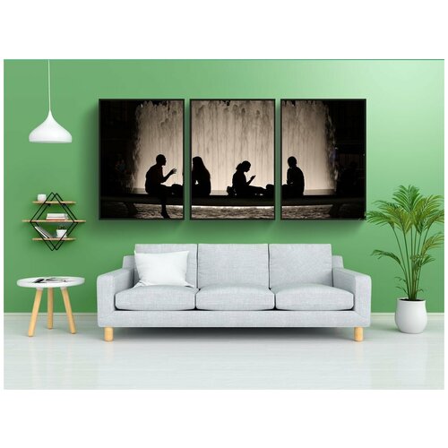 фото Набор модулных постеров для интерьера "фонтан, люди, силуэт" 60x90 см. в тубусе, без рамки lotsprints