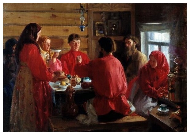Репродукция на холсте В крестьянской избе (In the peasant's hut) Куликов Иван 43см. x 30см.