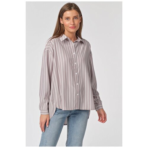 фото Рубашка женская fly хлопок белая полоска на сером 48р.