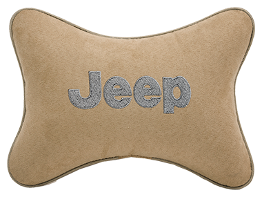 Автомобильная подушка на подголовник алькантара Beige с логотипом автомобиля JEEP