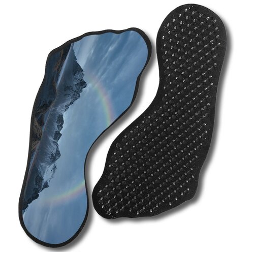 фото Доска с гвоздями садху для йоги с уф печатью, форма стопы (ноги), пейзаж горы радуга - 284, шаг 10мм чакра