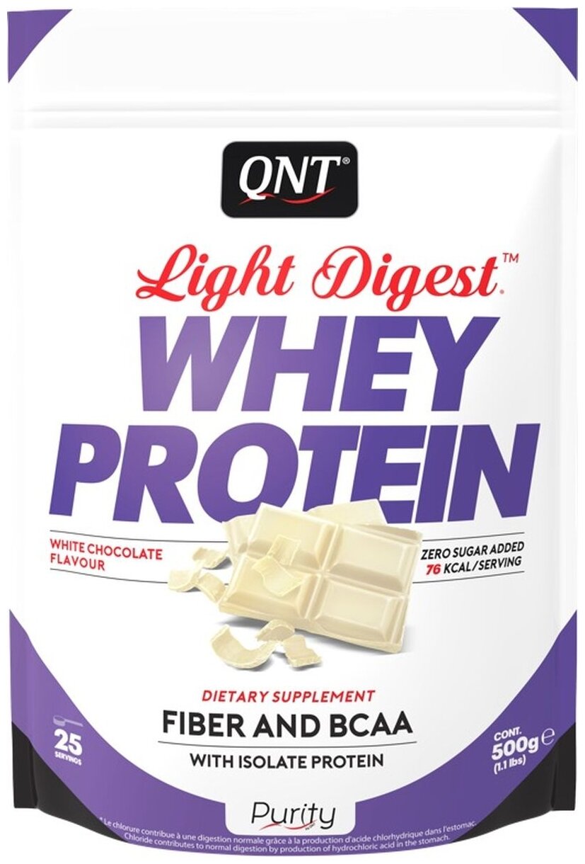 Комплексный протеин QNT LIGHT DIGEST WHEY PROTEIN 500 г, Белый шоколад