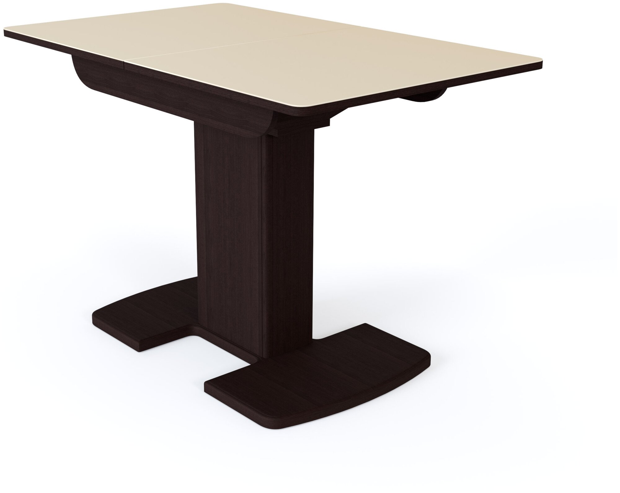 Обеденный стол, СтолБери, Вегас ПР, стекло бежевое матовое, цвет венге, прямоугольный, раскладной, на одной ноге - фотография № 5