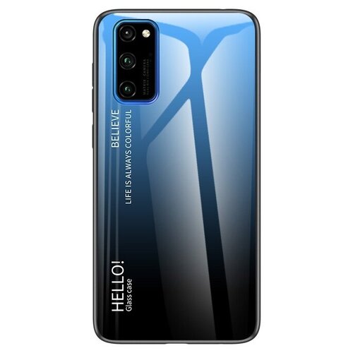 фото Чехол-бампер mypads для honor 9s (dua-lx9) / huawei y5p стеклянный из закаленного стекла с эффектом градиент зеркальный блестящий переливающийся синий