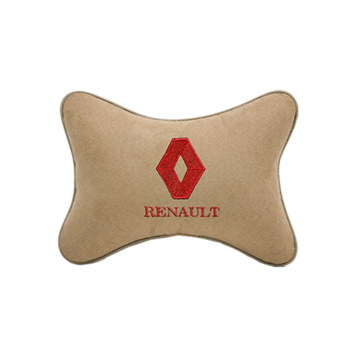фото Подушка на подголовник алькантара beige (красный) с логотипом автомобиля renault vital technologies
