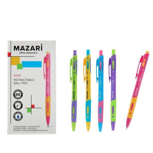 Ручка шариковая автоматическая Mazari Viva, 1.0 мм, резиновый упор, синяя, корпус микс