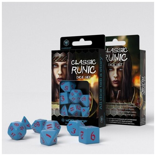 Набор кубиков для настольных ролевых игр (Dungeons and Dragons, DnD, D &D, Pathfinder) - Classic Runic Blue  & red Dice Set (7)