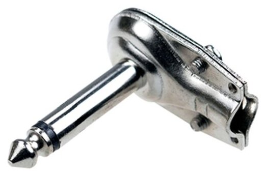 Штекер 6.3мм Premier 1-134 TS-моно на кабель угловой (таблетка) серебристый металлический корпус