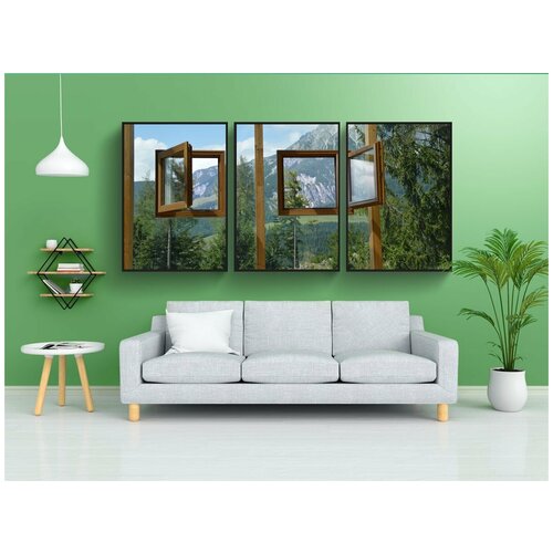 фото Набор модулных постеров для интерьера "окно, древесина, небеса" 60x90 см. в тубусе, без рамки lotsprints