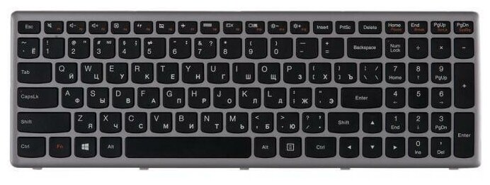 Клавиатура для ноутбука Lenovo IdeaPad P500 Z500 черные кнопки серая серебристая рамка гор Enter ZeepDeep 925₽