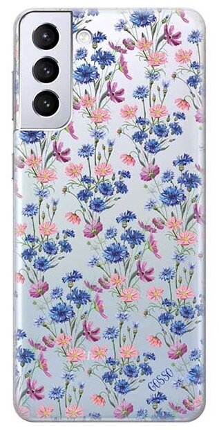 Ультратонкий силиконовый чехол-накладка ClearView 3D для Samsung Galaxy S21+ с принтом "Lovely Cornflowers"