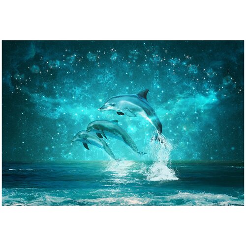 Фотообои Уютная стена Завораживающие дельфины 390х270 см Виниловые Бесшовные (единым полотном)