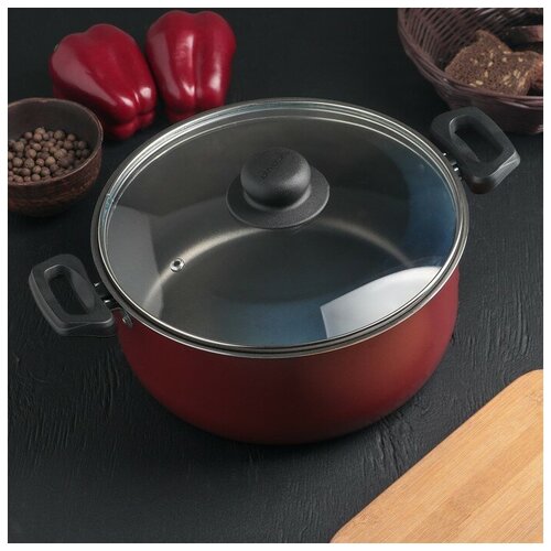 SCOVO Кастрюля «Эксперт», 4,5 л, d=24 см, стеклянная крышка, антипригарное покрытие, цвет бордовый