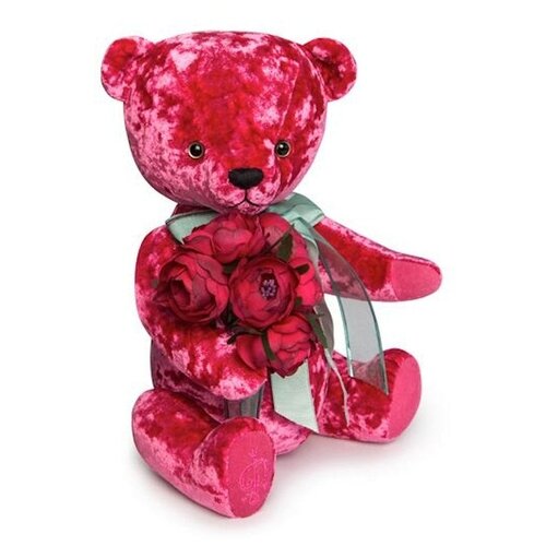 Мягкая игрушка медведь 30 см Basik &Co в подарочной коробке-подставке - Медведь БернАрт розовый