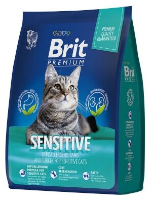 Brit Premium Cat 08кг Sensitive ягненок и индейка сухой корм при чувствительном пищеварении для кошек