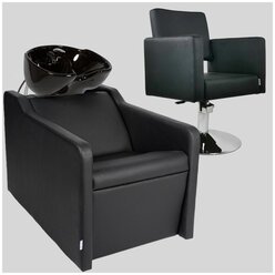 Парикмахерский комплект "Groy", Черный, 1 кресло гидравлика диск, 1 мойка глубокая черная раковина