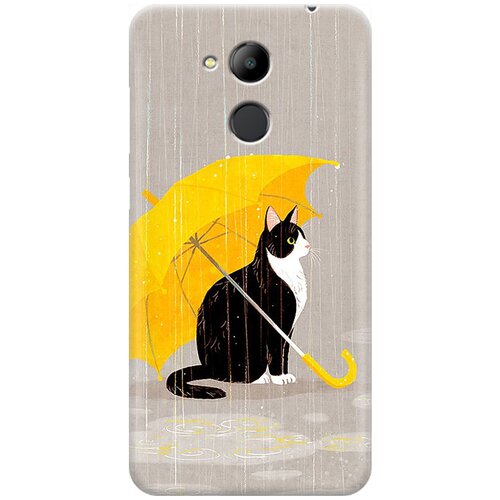 фото Ультратонкий силиконовый чехол-накладка для honor 6c pro с принтом "кот с желтым зонтом" gosso