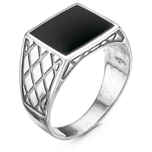 фото Кольцо печатка серебряная с черной эмалью и оксидирование б2308592-1 зао "красная пресня"