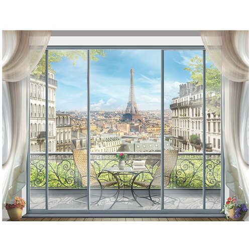 Фотообои Уютная стена Замечательная терраса с видом на Париж 350х270 см Виниловые Бесшовные (единым полотном)