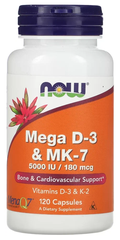 Капсулы NOW Mega D-3 + K-2 & MK-7, 100 г, 5000 МЕ, 120 шт.