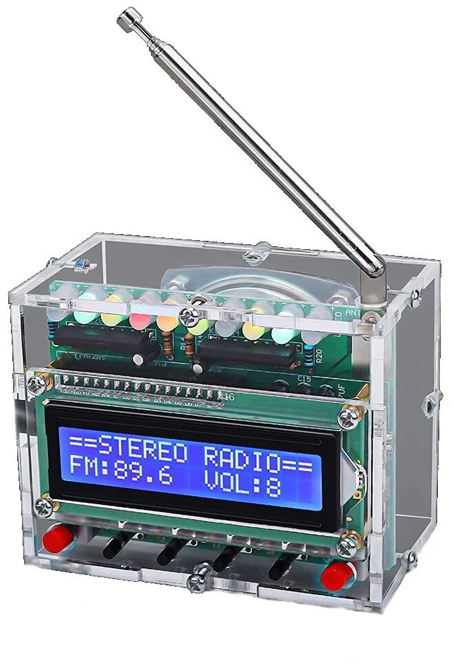 9V KIT Набор для самостоятельной сборки и пайки опытных пользователей "Электронный радиоприемник с корпусом и ЖК экраном" (У)