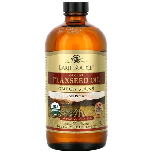 Масло SOLGAR Earth Source Organic Flaxseed Oil, 1260 г, 473 мл