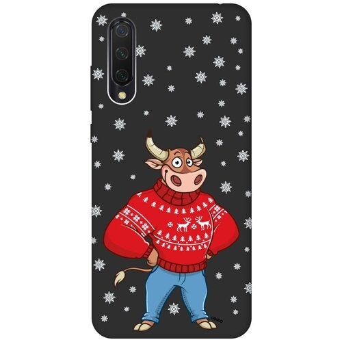 фото Силиконовая чехол-накладка silky touch для xiaomi mi 9 lite / cc9 с принтом "bull & snowflakes" черная gosso