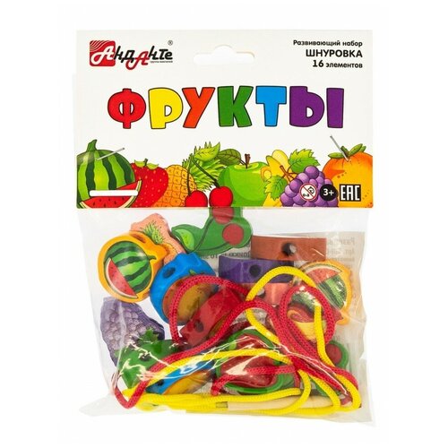 Развивающий набор шнуровка Фрукты, 16 элементов