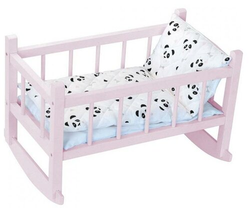 Petitcollin Lit bercelonnette en bois laqué rose panda pour poupée jusquà 40 cm (Кроватка для кукол Петитколлин Панда до 40 см розовая)