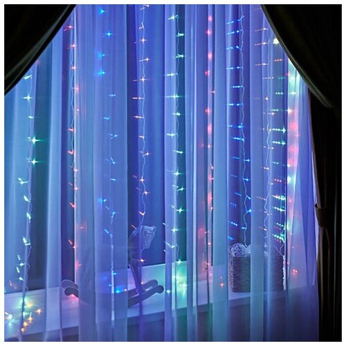 фото Новогодняя светодиодная гирлянда штора / занавес / дождик с контроллером и коннектором 2 х 2 м цветной baziator