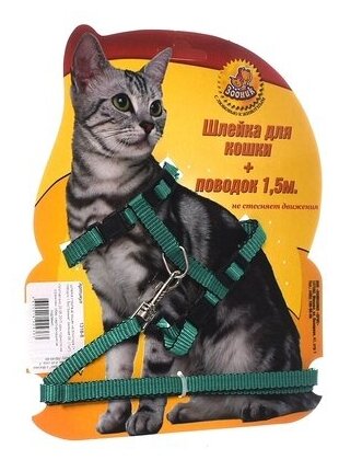Шлейка с поводком для кошек, зеленая, 1,5 м - фотография № 2