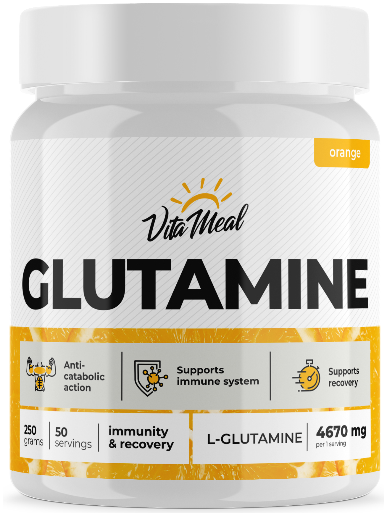 Глютамин 50 порций VitaMeal Glutamine 250 г апельсин