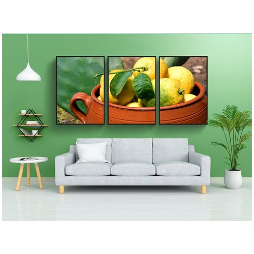 фото Набор модулных постеров для интерьера "лимоны, кактусы, глиняный горшок" 60x90 см. в тубусе, без рамки lotsprints