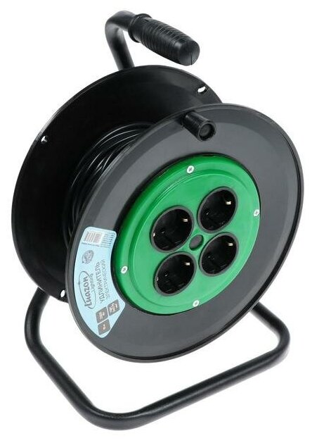 Удлинитель на катушке Luazon Lighting, 4 розетки, 15 м, 10 А, ПВС 3х0.75 мм2, с з/к, IP20