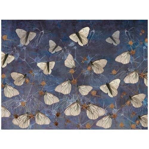 Фотообои Уютная стена Множество дивных бабочек на синем фоне 360х270 см Виниловые Бесшовные (единым полотном)