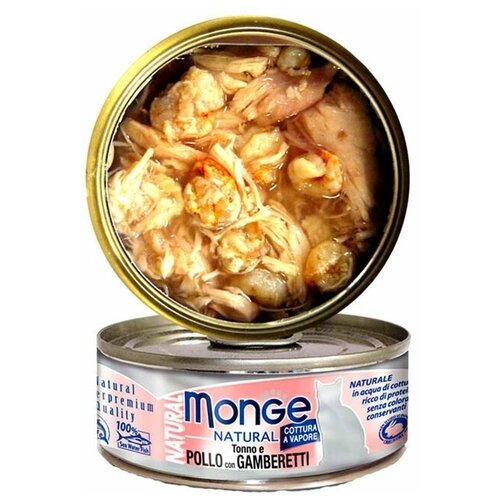 Консервы для кошек Monge Cat Natural тунец с курицей и креветками 80 г * 24 штуки