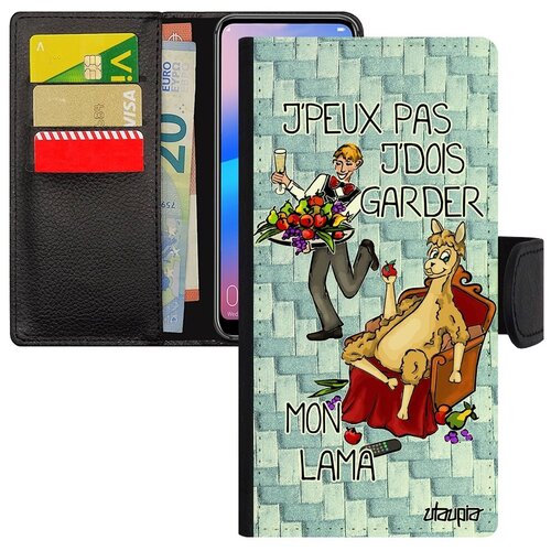 фото Противоударный чехол-книжка на смартфон // huawei p20 pro // "не могу - у меня лама!" анекдот юмор, utaupia, голубой