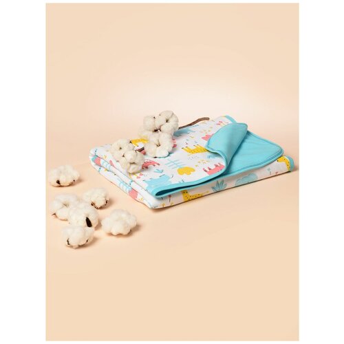фото Одеяло-плед для новорожденного patrino "милые зверята" (бирюзовый, интерлок) 80х100 см p-5-126