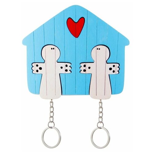 Ключница деревянная на два ключа Хлэб Ангел голубая