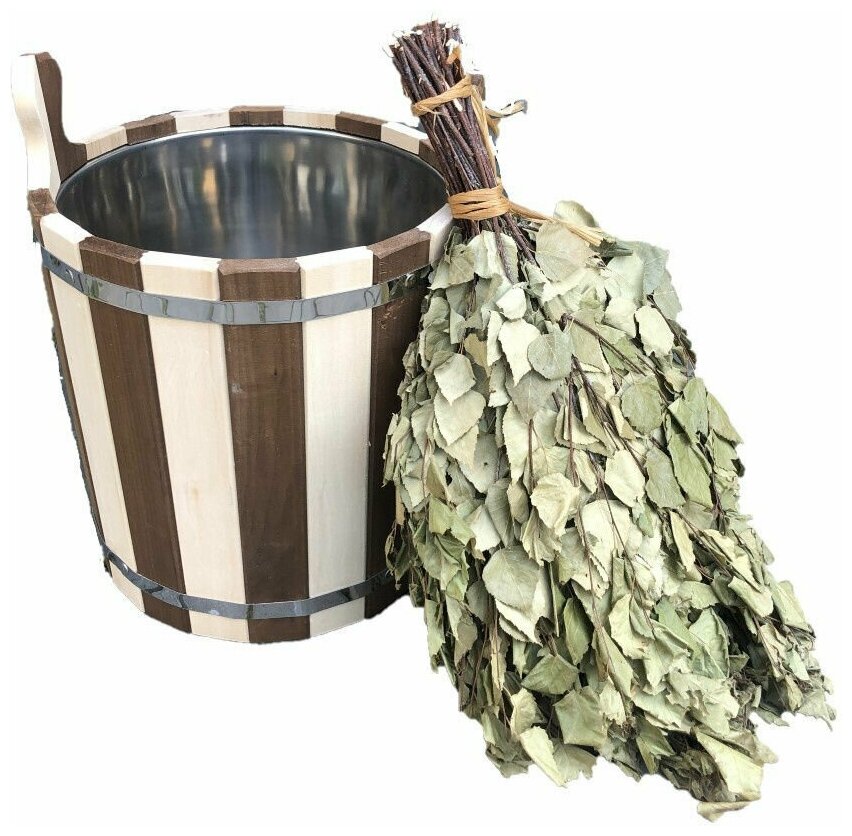 Запарник (ведро, шайка) для бани и сауны "зебра" 15 л. нержавеющая вставка, товары для бани и сауны