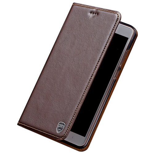 фото Чехол-книжка mypads premium для vivo iqoo neo / vivo v17 neo из качественной натуральной мраморной кожи буйвола прошитый элегантной прострочкой темно-коричневый с магнитной крышкой