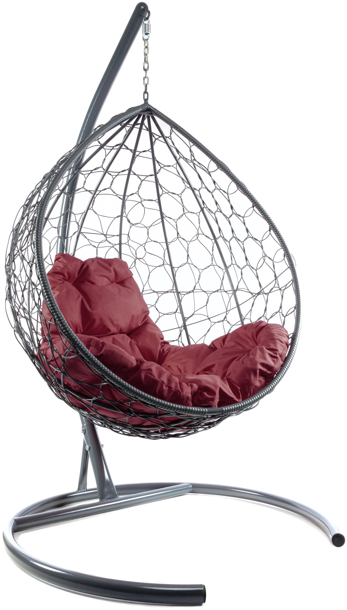 Подвесное кресло m-group капля ротанг серое, бордовая подушка - фотография № 5