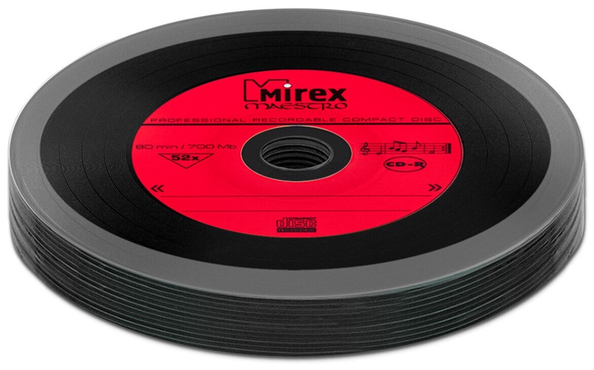 Диск Mirex CD-R 700Mb 52X MAESTRO Vinyl ("виниловая пластинка"), красный, упаковка 10 шт.