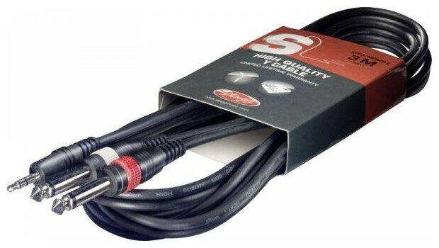 Кабель инструментальный STAGG SYC3/MPS2P E Stereo Jack 3.5 - 2хmono Jack 6.35, 3 м (прямой-прямой)