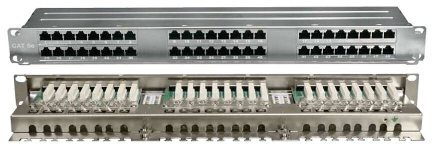 Патч-панель Hyperline высокой плотности 19, 1U, 48 портов RJ-45, полный экран, кат. 5E, Dual IDC